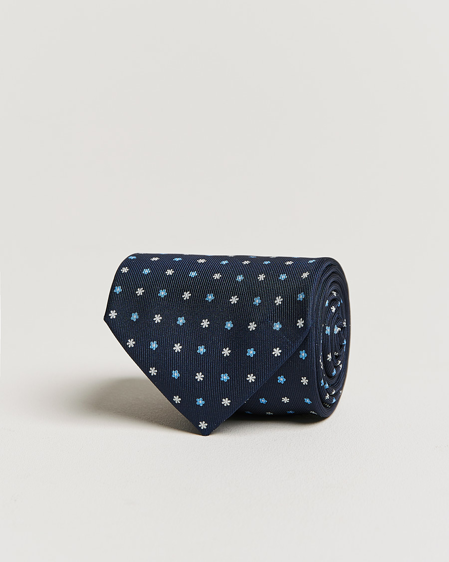 Mies | E. Marinella 3-Fold Flower Silk Tie Navy | E. Marinella | 3-Fold Flower Silk Tie Navy
