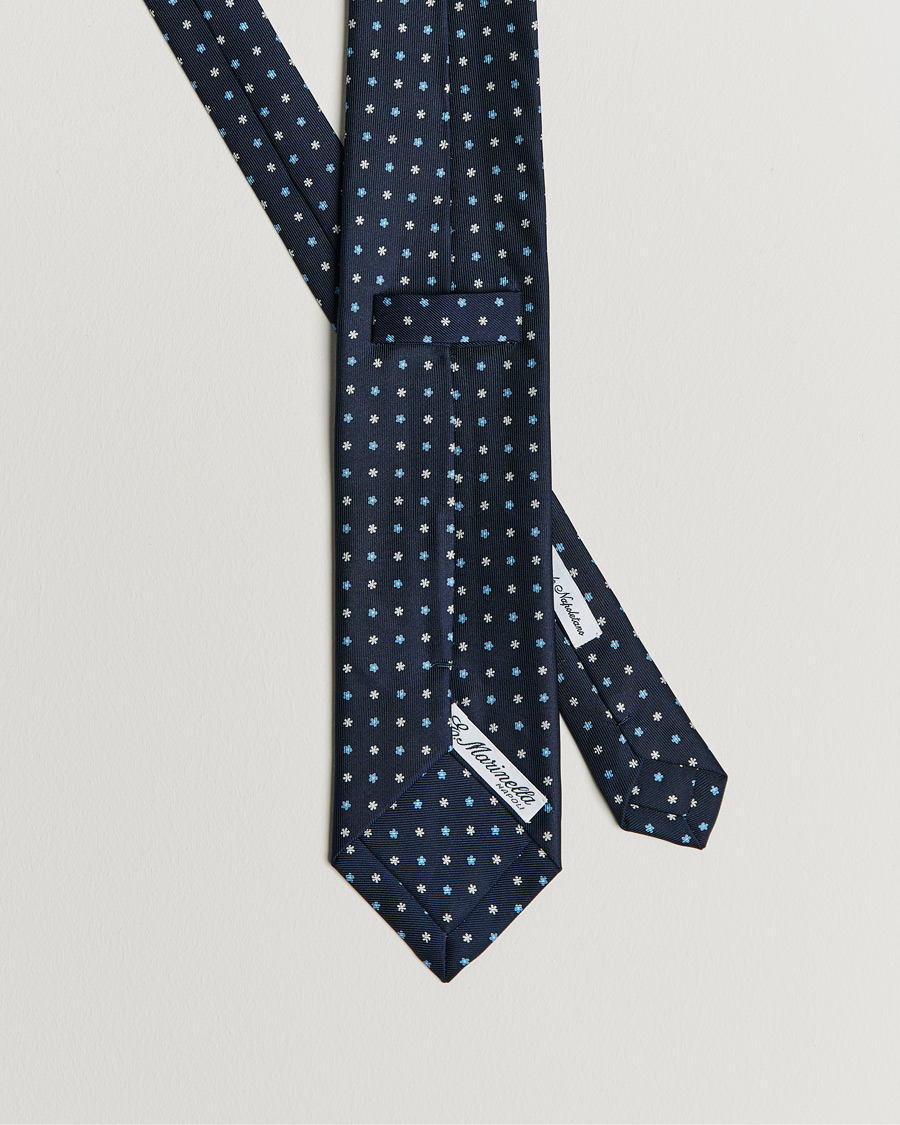 Mies | E. Marinella 3-Fold Flower Silk Tie Navy | E. Marinella | 3-Fold Flower Silk Tie Navy