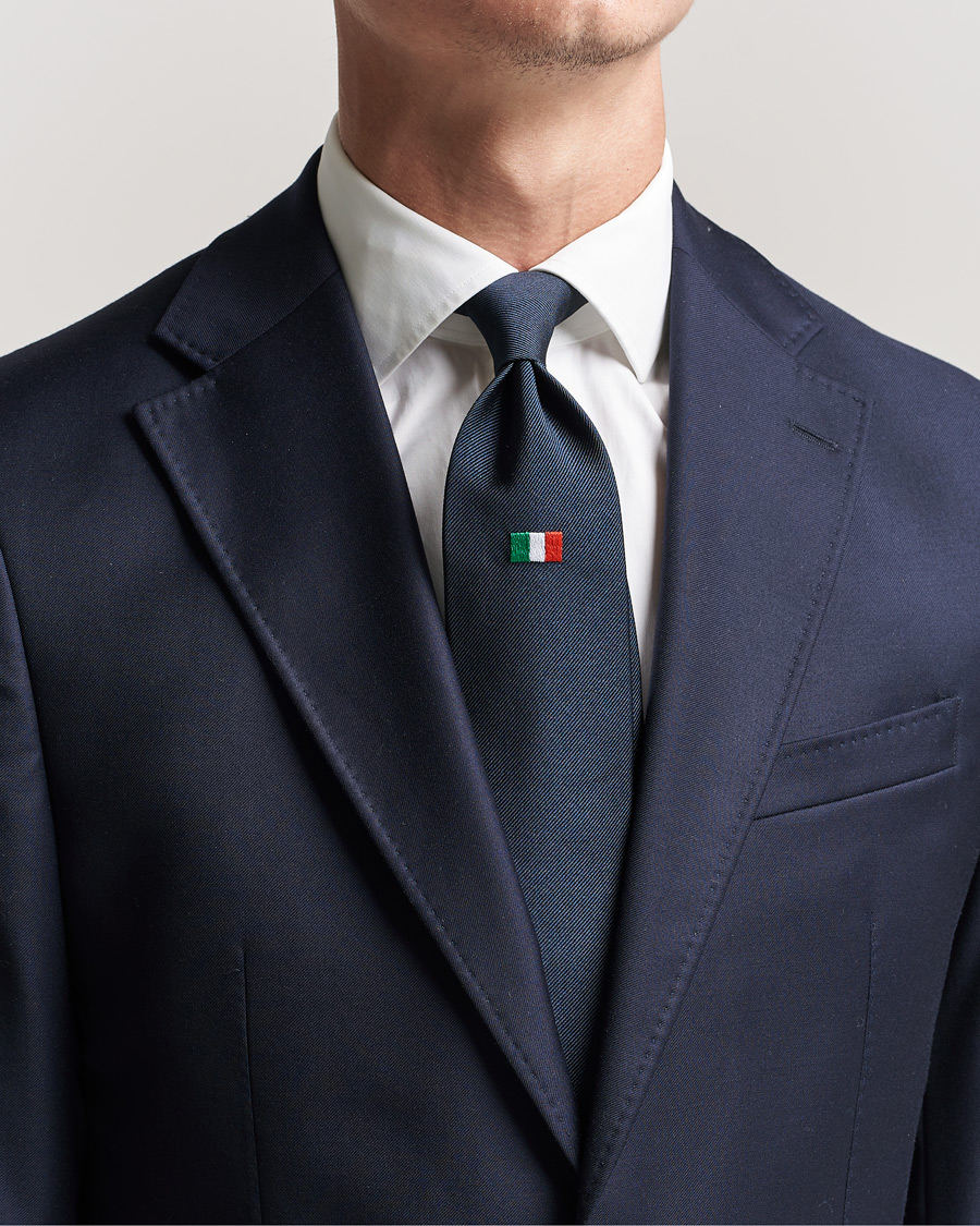 Mies | Solmiot | E. Marinella | 3-Fold Italian Bandiera Silk Tie Navy