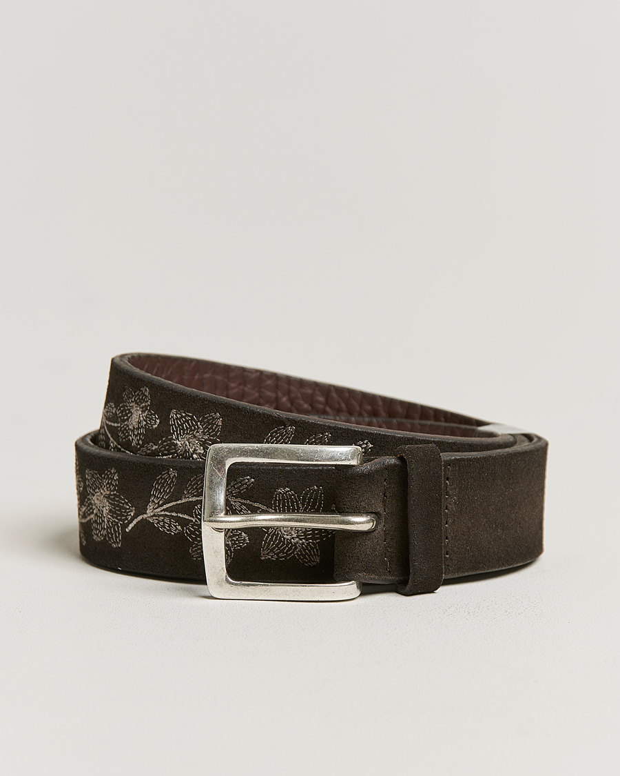 Miehet |  | Orciani | Engraved Suede Belt 3,5 cm Dark Brown