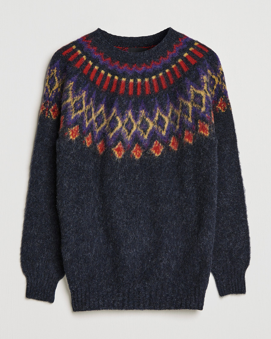 Mies | Puserot | Howlin' | Brushed Wool Fair Isle Crew Sweater Charcoal