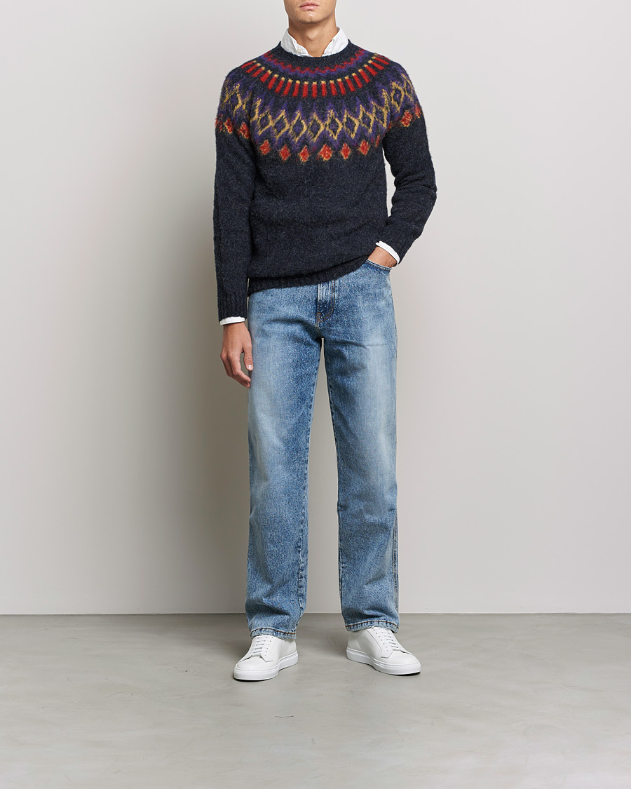 Mies | Puserot | Howlin' | Brushed Wool Fair Isle Crew Sweater Charcoal