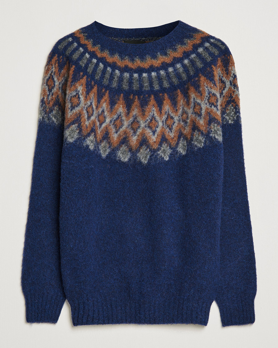 Mies | Puserot | Howlin' | Brushed Wool Fair Isle Crew Sweater Magic Blue