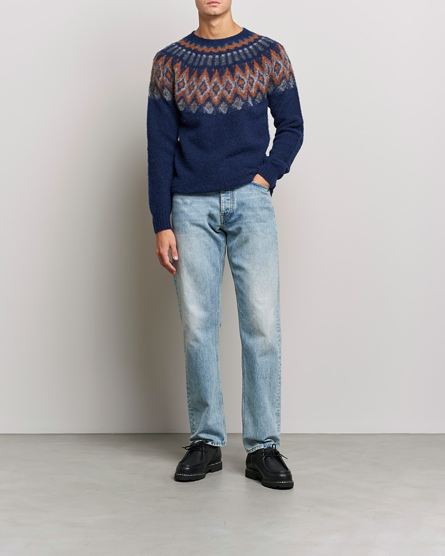 Mies | Puserot | Howlin' | Brushed Wool Fair Isle Crew Sweater Magic Blue
