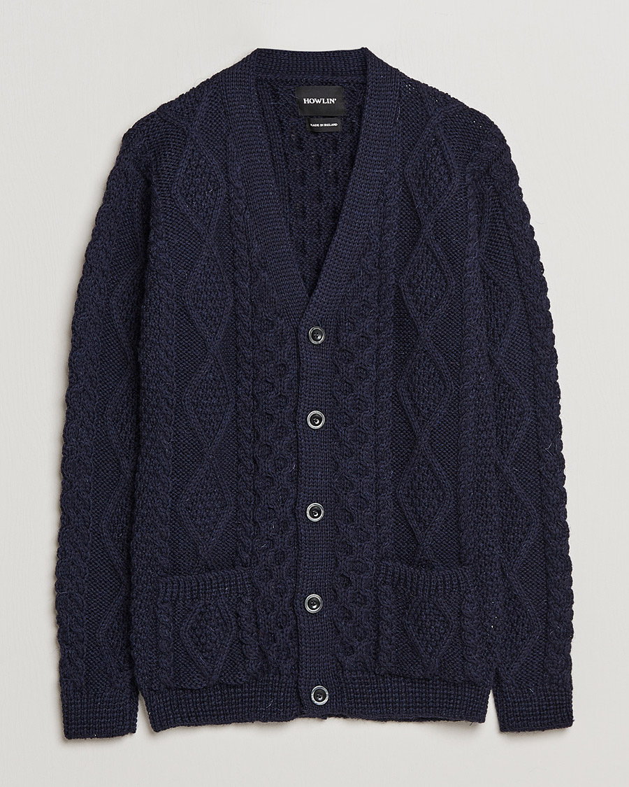 Mies | Puserot | Howlin' | Cable Knitted Wool Cardigan Navy