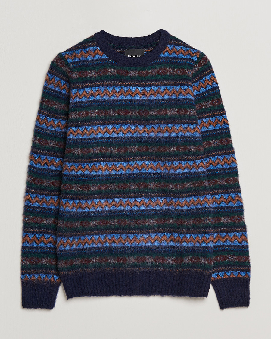 Mies | Puserot | Howlin' | Brushed Wool All Over Fair Isle Crew Neck Navy