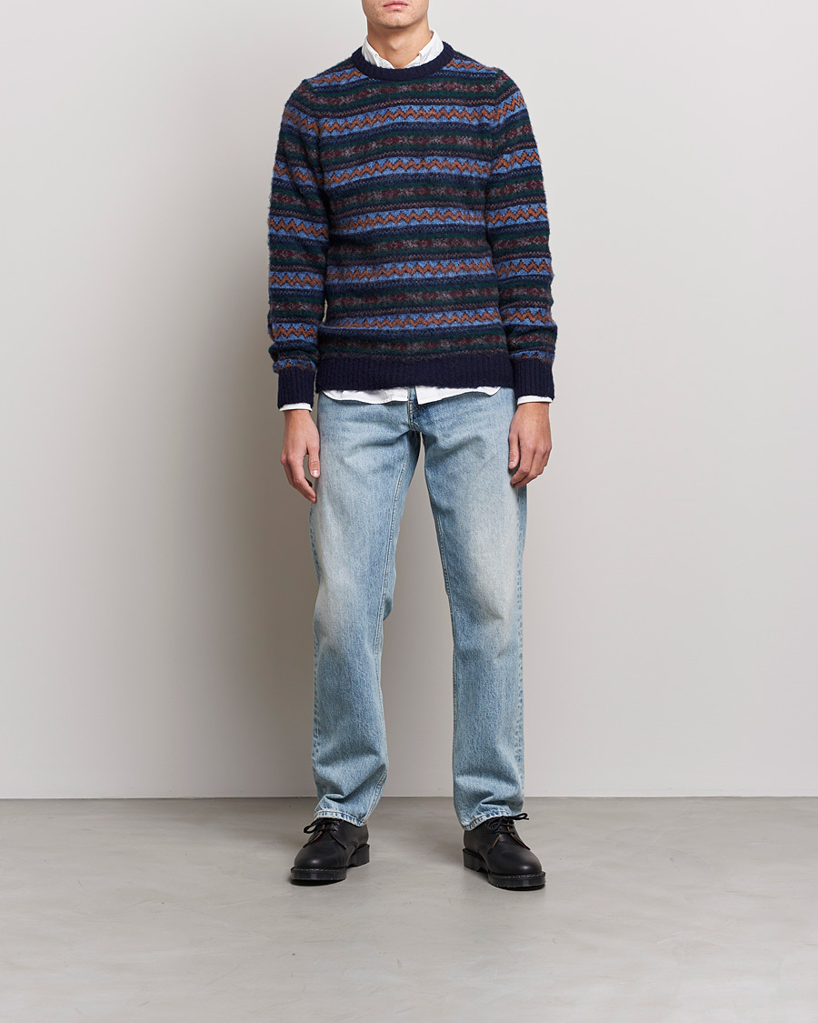 Mies | Puserot | Howlin' | Brushed Wool All Over Fair Isle Crew Neck Navy