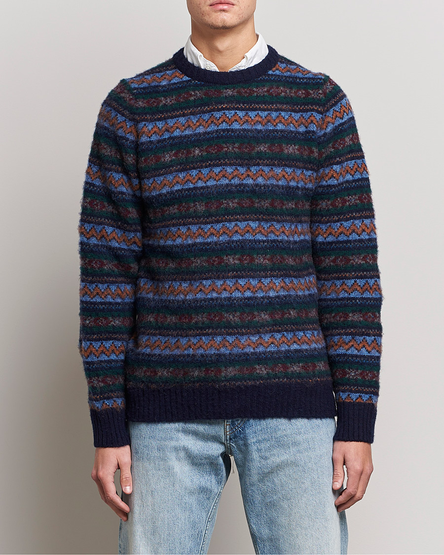 Mies | Puserot | Howlin' | Brushed Wool All Over Fair Isle Crew Neck Navy