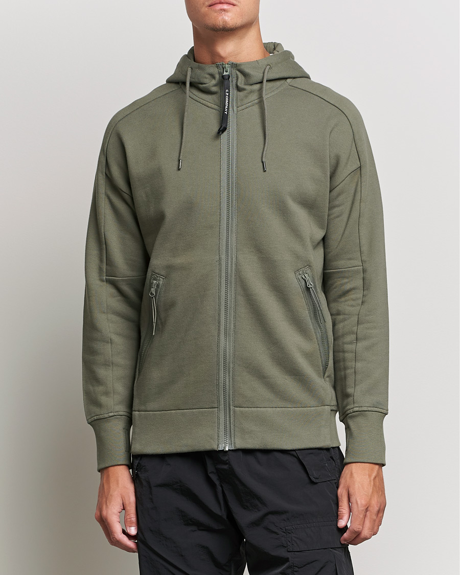 Mies | Puserot | C.P. Company | Diagonal Raised Fleece Full Zip Goggle Hoodie Green