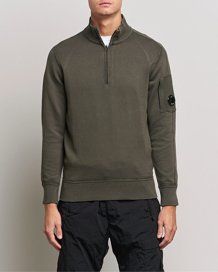 Mies |  | C.P. Company | Knitted Cotton Lens Half Zip Olive