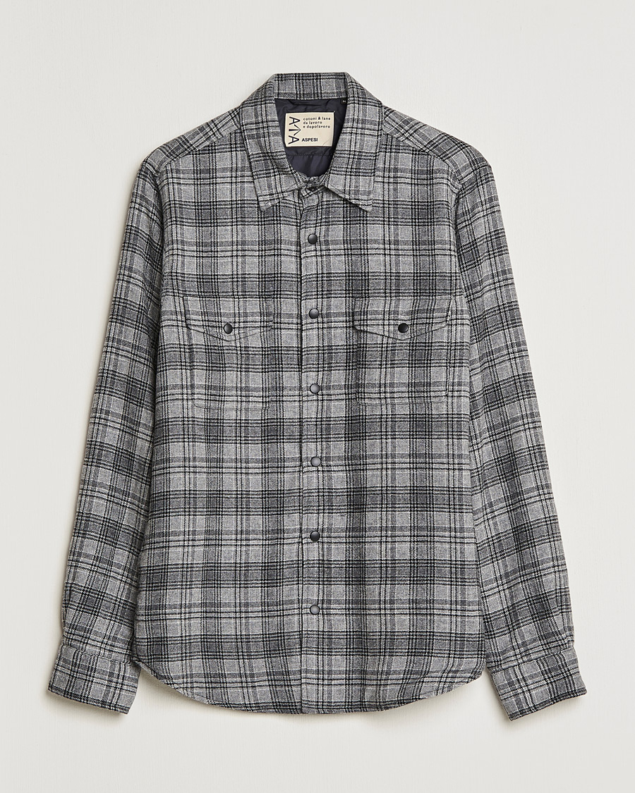 Mies | Takit | Aspesi | Padded Wool Overshirt Grey Check