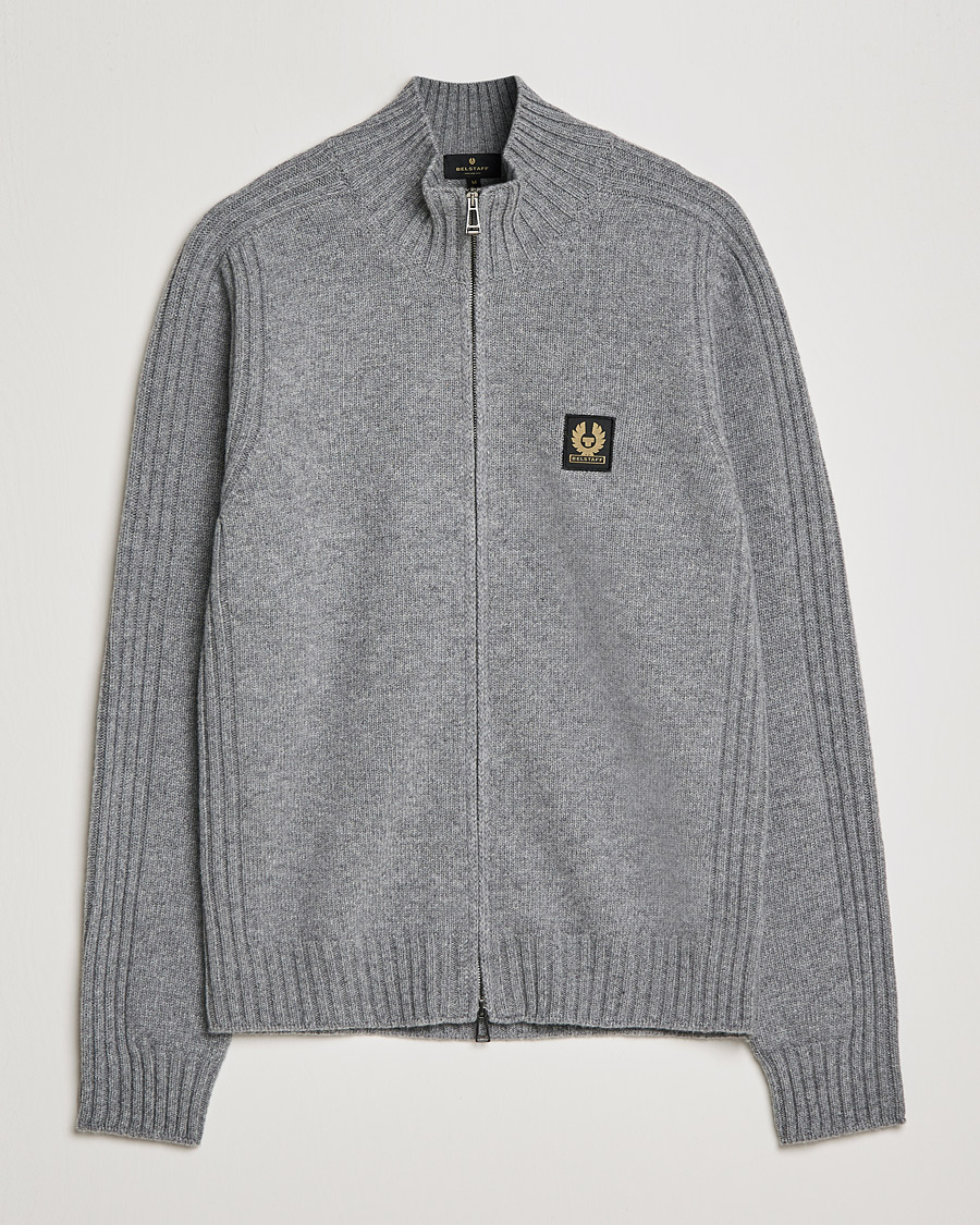 Mies | Puserot | Belstaff | Watch Full Zip Wool Cardigan Pale Grey Melange