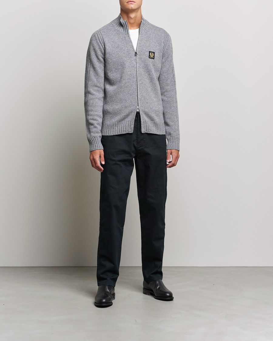 Mies | Puserot | Belstaff | Watch Full Zip Wool Cardigan Pale Grey Melange