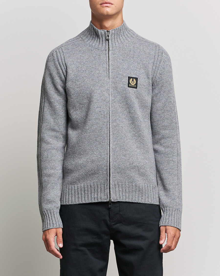 Mies | Puserot | Belstaff | Watch Full Zip Wool Cardigan Pale Grey Melange