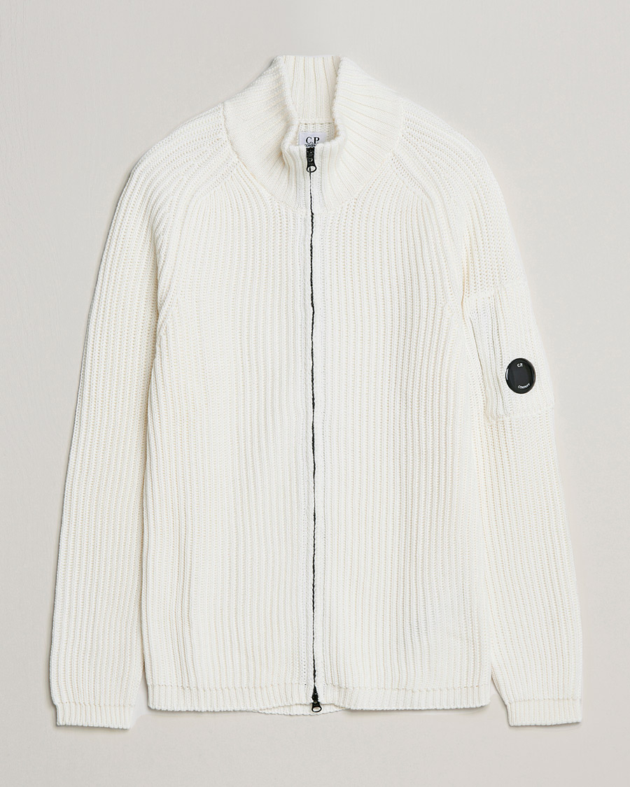 Mies | Puserot | C.P. Company | Merino Wool Full Zip Lens Cardigan White