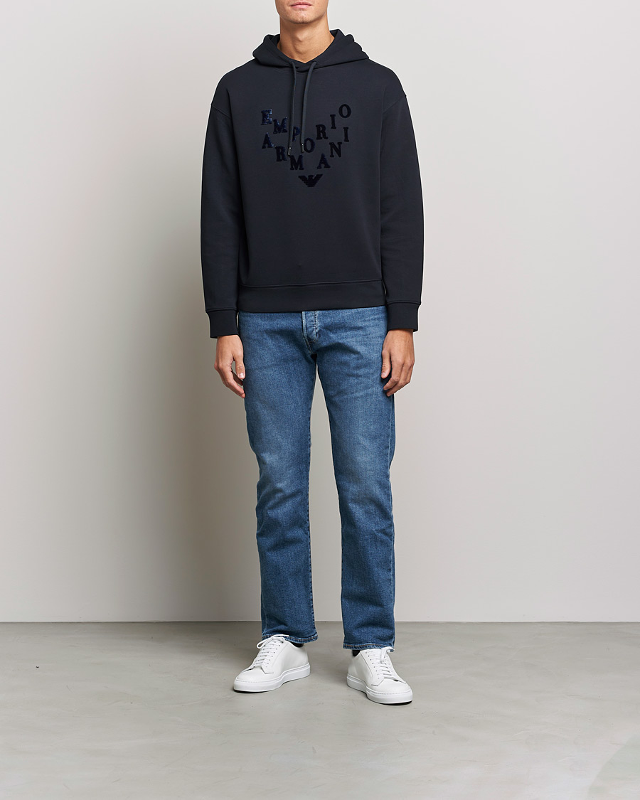 Mies | Puserot | Emporio Armani | Printed Hoodie Navy