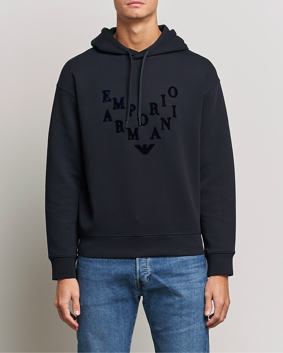 Mies | Puserot | Emporio Armani | Printed Hoodie Navy