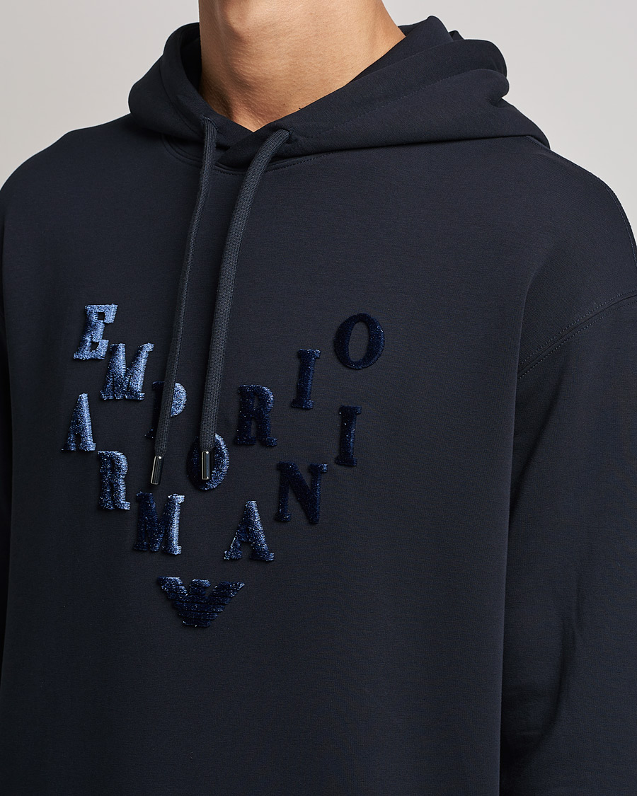 Mies | Puserot | Emporio Armani | Printed Hoodie Navy