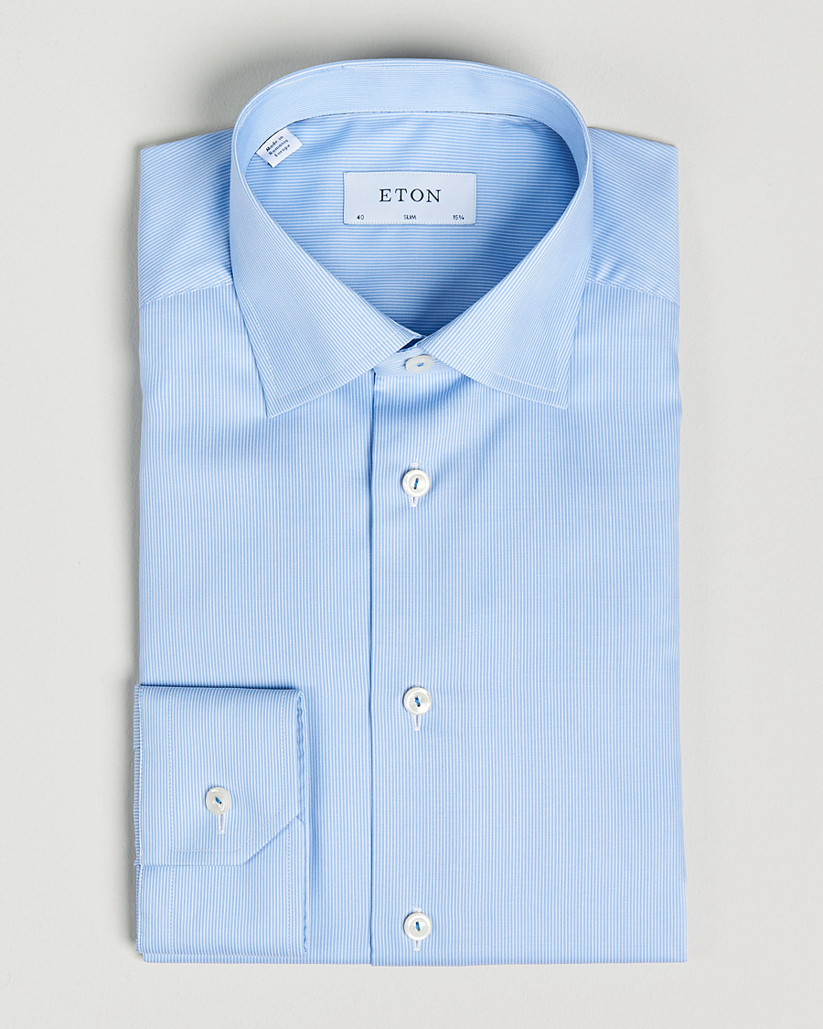 Mies | Kauluspaidat | Eton | Striped Fine Twill Slim Shirt Mid Blue