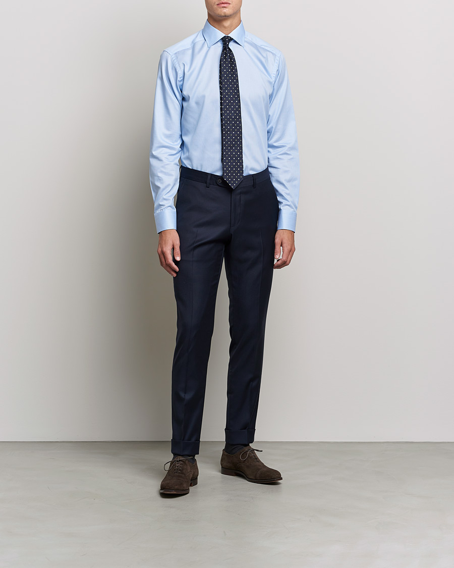 Mies | Bisnespaidat | Eton | Striped Fine Twill Slim Shirt Mid Blue