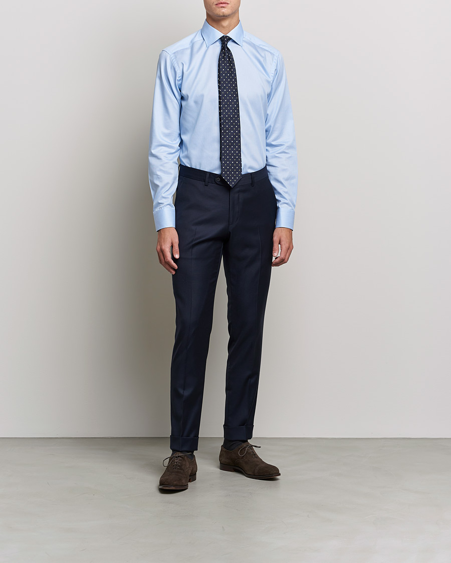 Mies | Kauluspaidat | Eton | Striped Fine Twill Slim Shirt Mid Blue