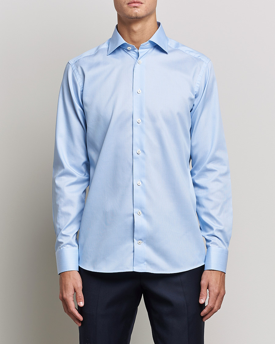 Mies | Kauluspaidat | Eton | Striped Fine Twill Slim Shirt Mid Blue