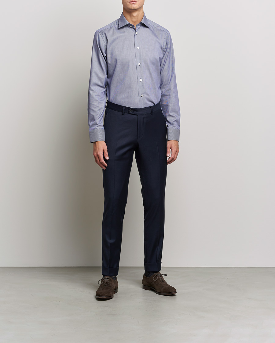 Mies | Bisnespaidat | Eton | Striped Fine Twill Slim Shirt Navy Blue