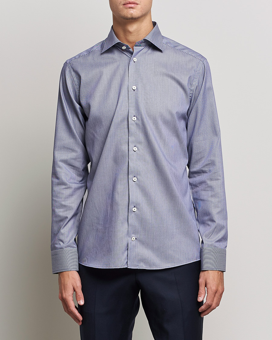 Mies |  | Eton | Striped Fine Twill Slim Shirt Navy Blue