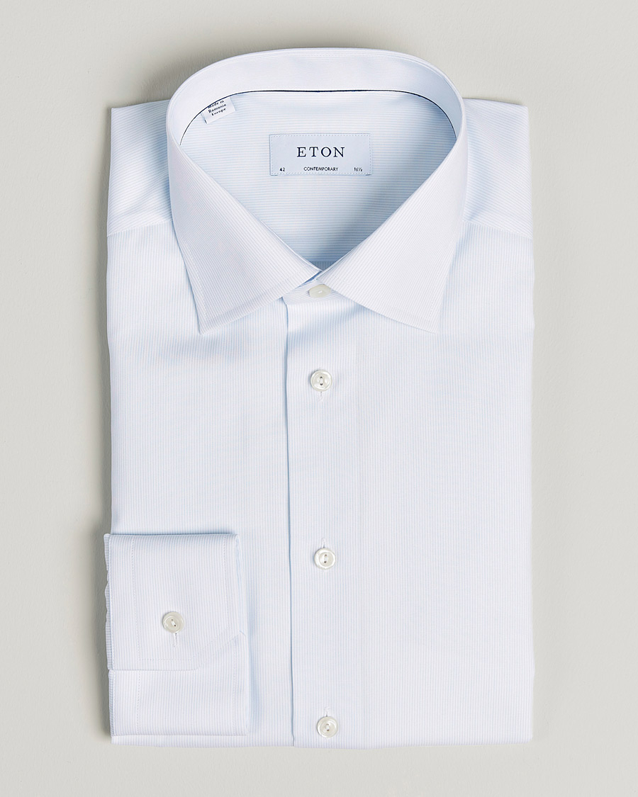 Mies | Kauluspaidat | Eton | Hair line Striped Contemporary Twill Shirt Light Blue