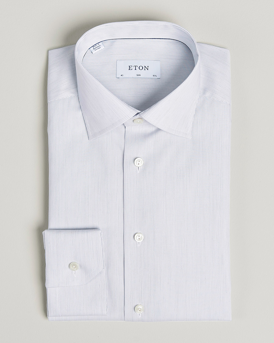 Miehet |  | Eton | Hairline Striped Slim Twill Shirt Navy Blue