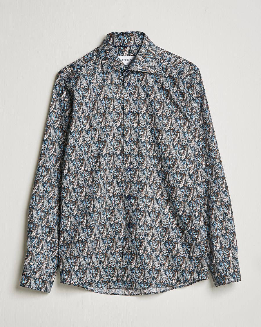Mies | Kauluspaidat | Eton | Paisley Signature Twill Slim Shirt Navy Blue