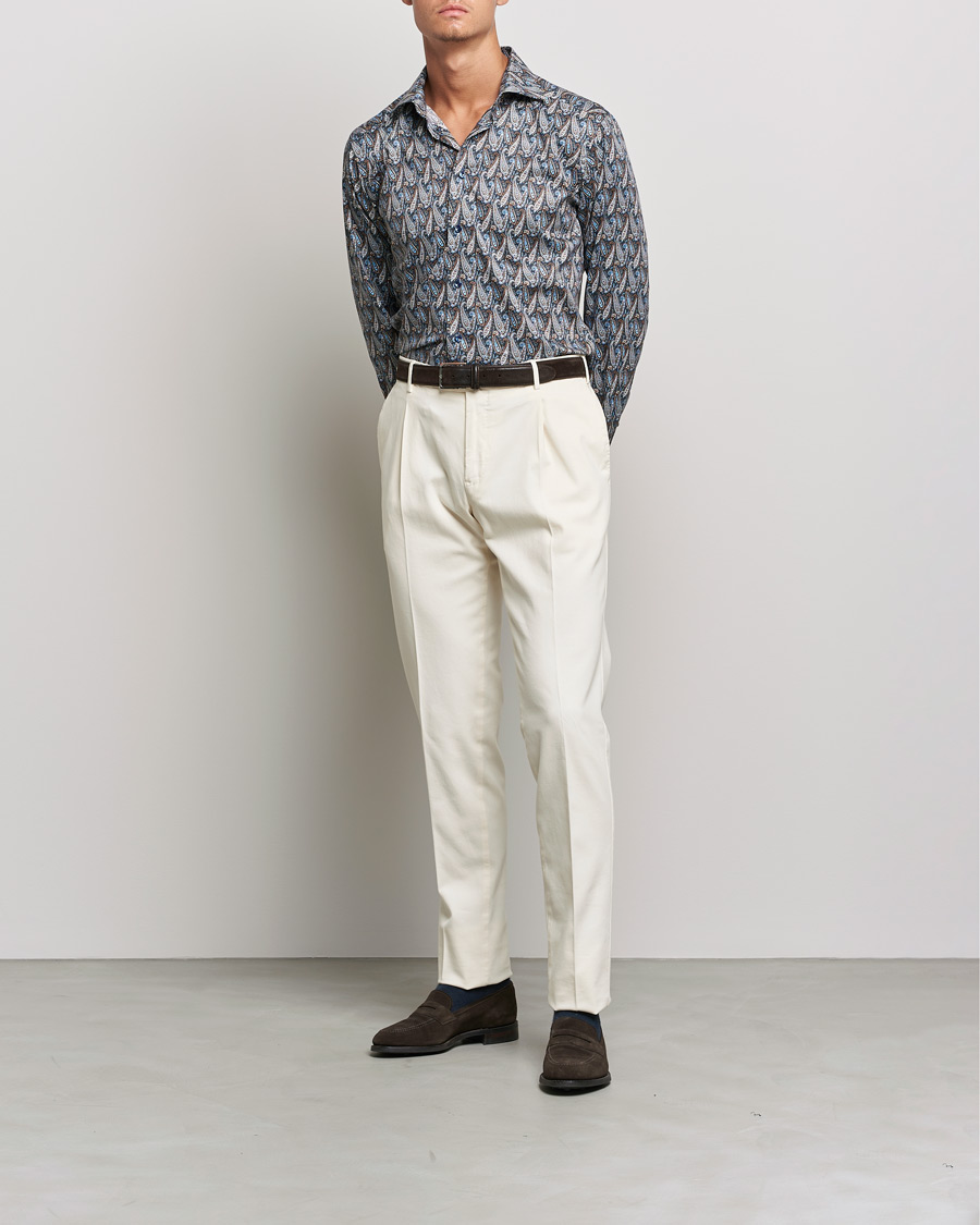 Mies | Kauluspaidat | Eton | Paisley Signature Twill Slim Shirt Navy Blue