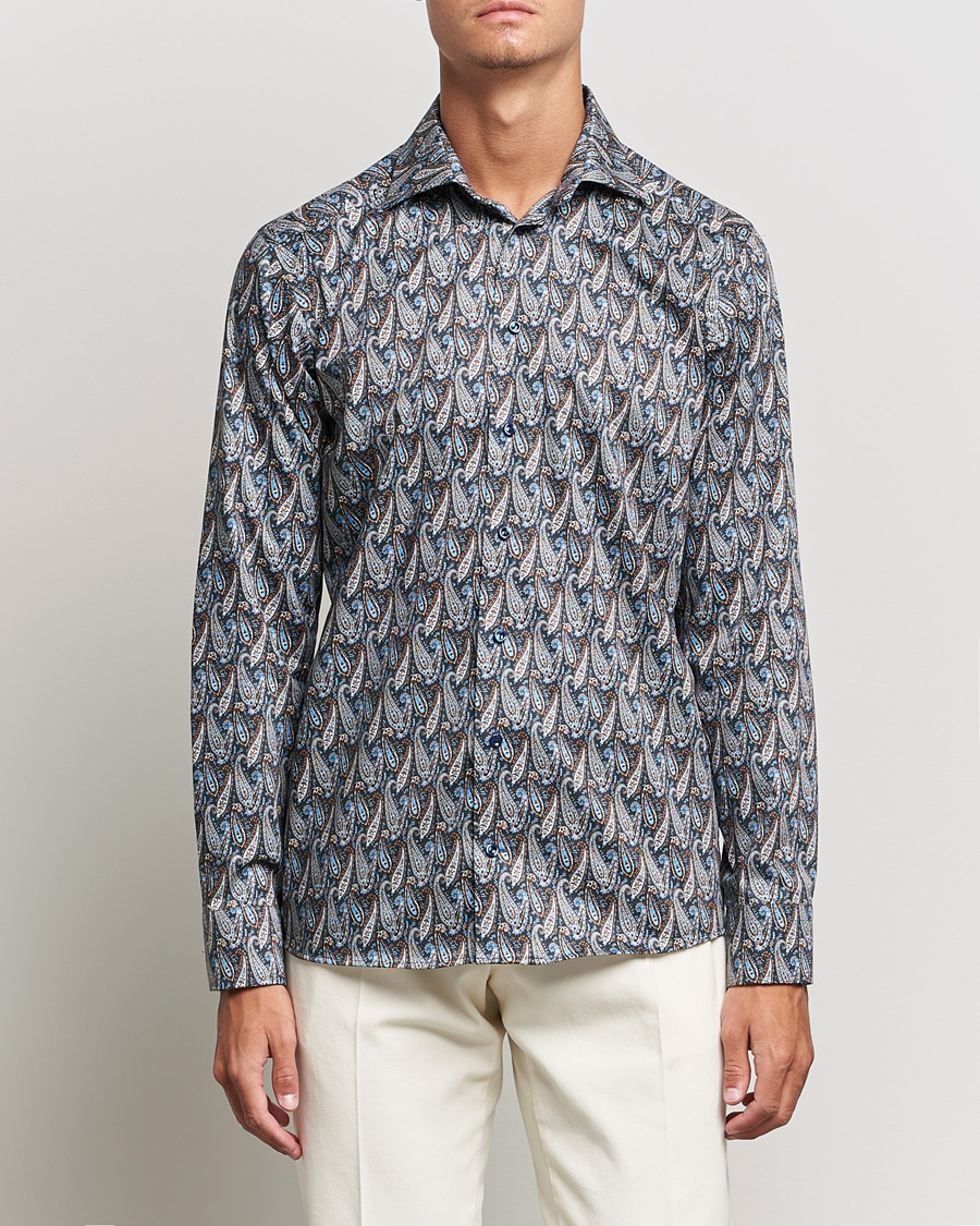 Mies | Kauluspaidat | Eton | Paisley Signature Twill Slim Shirt Navy Blue