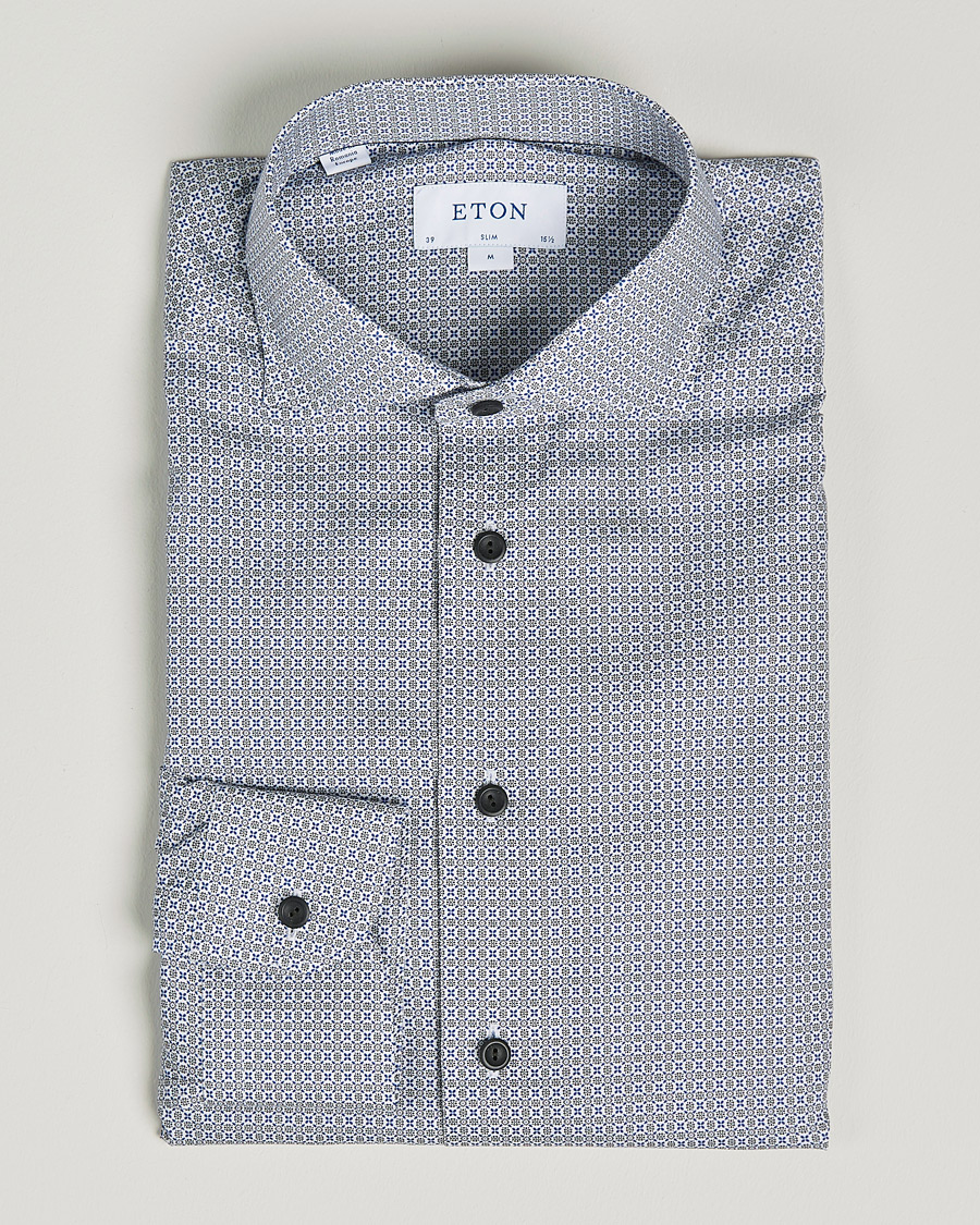 Mies | Kauluspaidat | Eton | Floral Print Cotton Tencel Flannel Shirt Navy