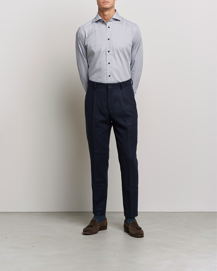 Mies | Kauluspaidat | Eton | Floral Print Cotton Tencel Flannel Shirt Navy