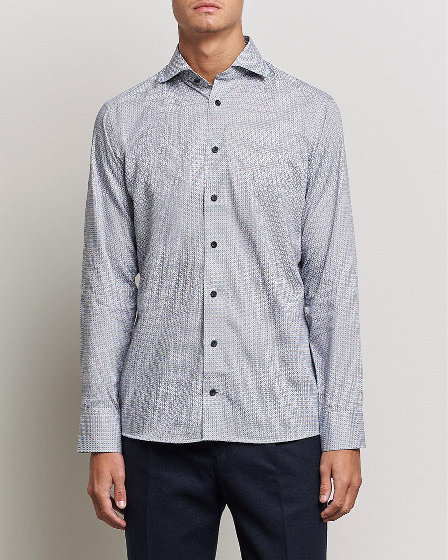 Mies | Bisnespaidat | Eton | Floral Print Cotton Tencel Flannel Shirt Navy