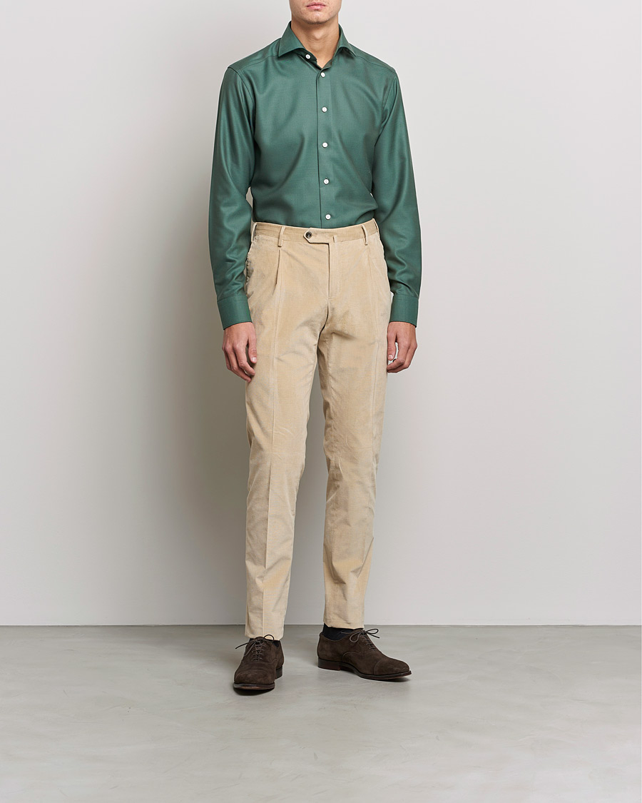 Mies | Kauluspaidat | Eton | Merino Wool Shirt Olive