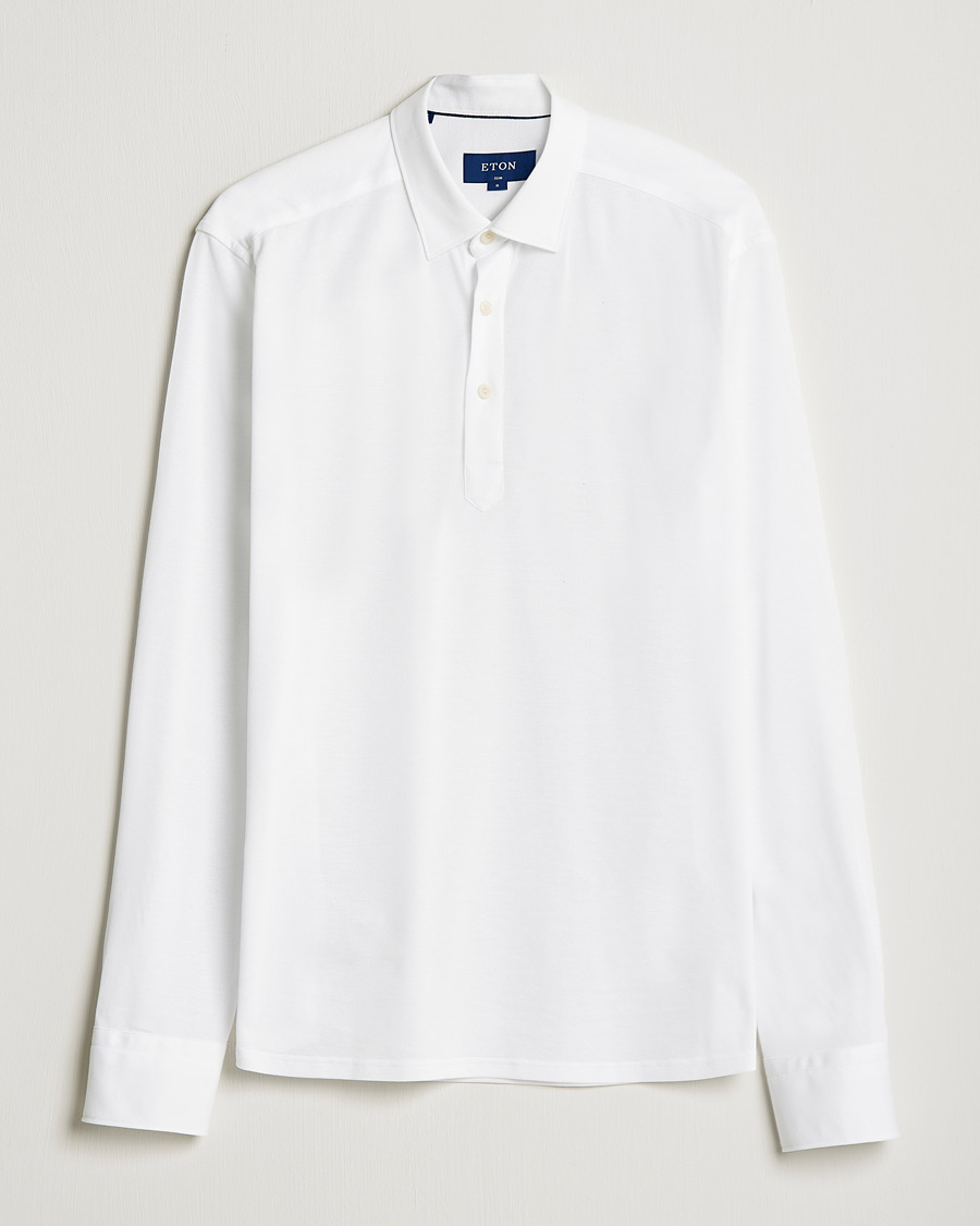 Mies | Puserot | Eton | Slim Fit Cotton Piqué Popover Shirt White