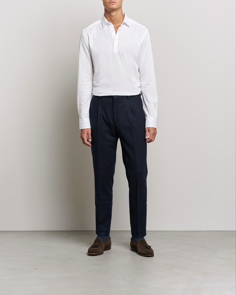 Mies | Puserot | Eton | Slim Fit Cotton Piqué Popover Shirt White