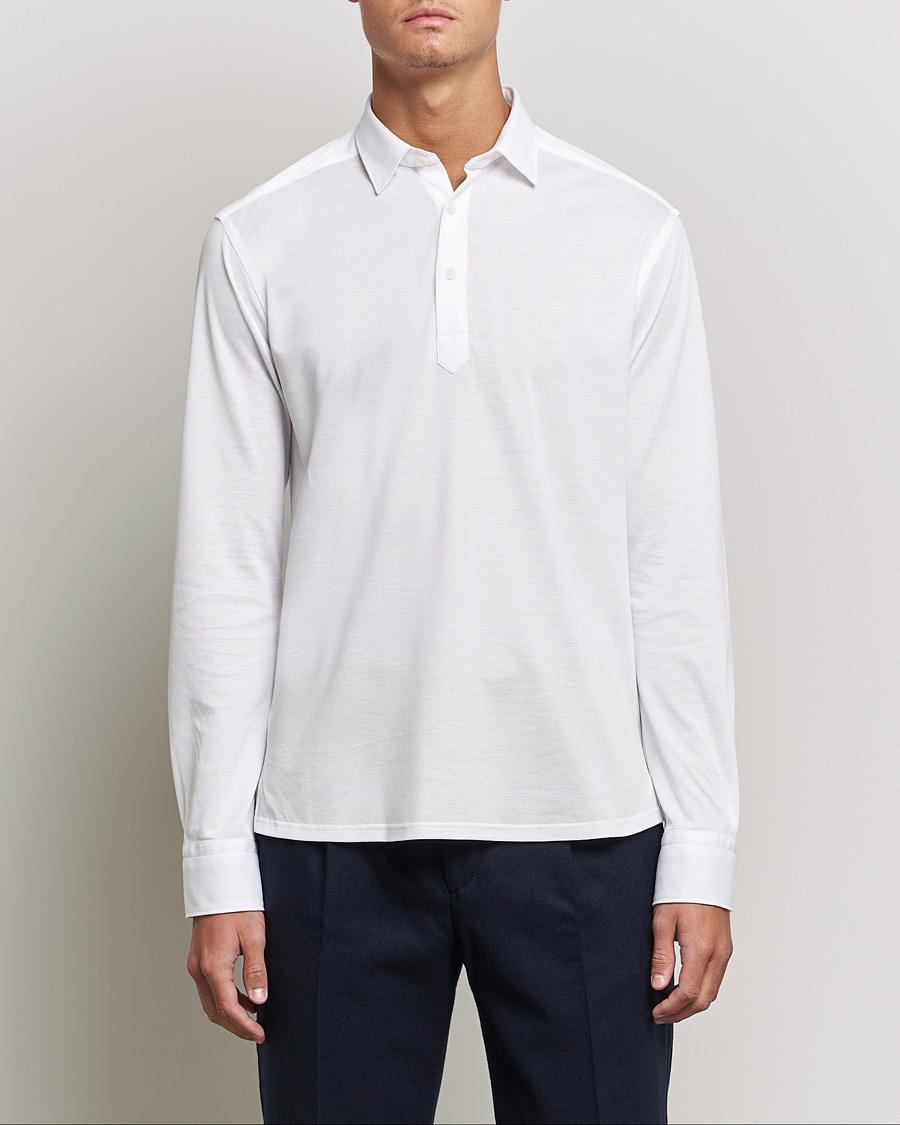 Mies | Puserot | Eton | Slim Fit Cotton Piqué Popover Shirt White