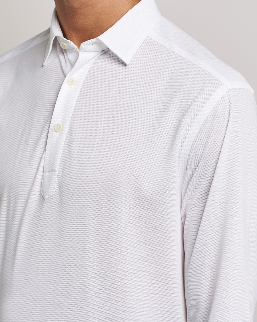 Mies | Puserot | Eton | Slim Fit Cotton Piqué Popover Shirt White