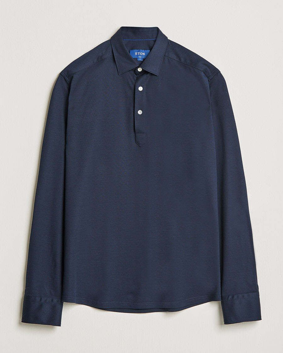 Mies | Puserot | Eton | Slim Fit Cotton Piqué Popover Shirt Navy