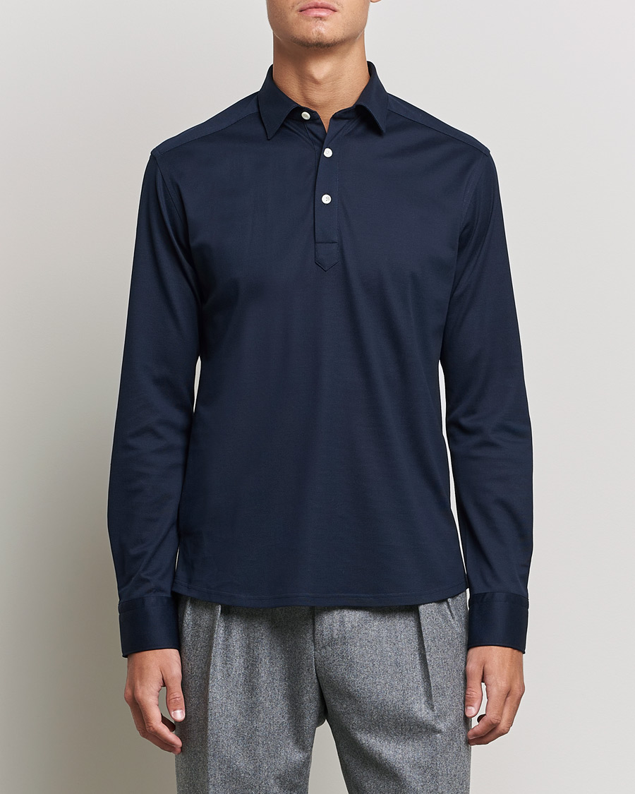 Mies | Puserot | Eton | Slim Fit Cotton Piqué Popover Shirt Navy