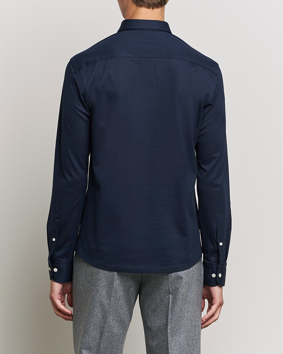 Mies | Puserot | Eton | Slim Fit Cotton Piqué Popover Shirt Navy