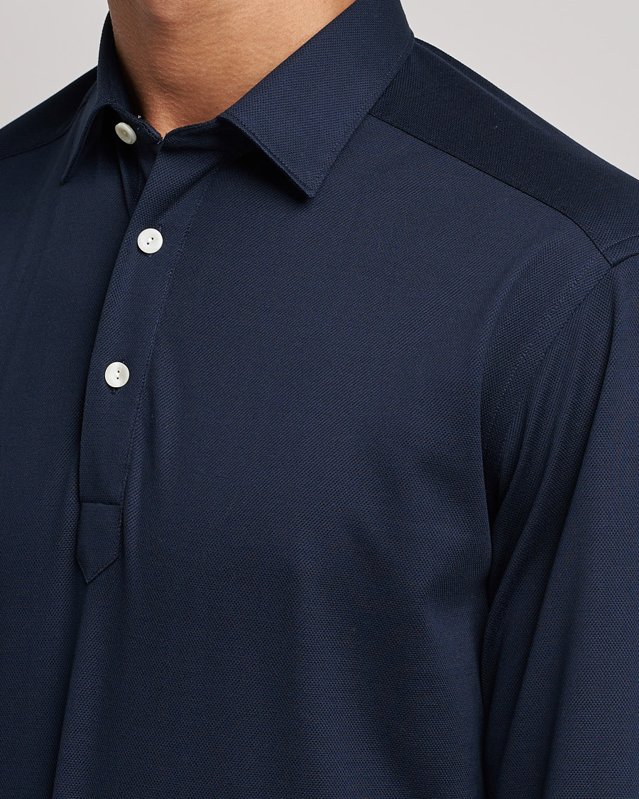 Mies | Puserot | Eton | Slim Fit Cotton Piqué Popover Shirt Navy