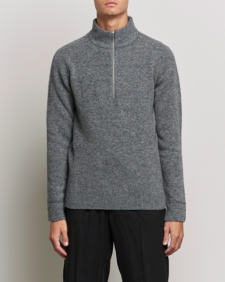 Mies | Puserot | Filippa K | Andrew Yak Zip Sweater Mid Grey Melange