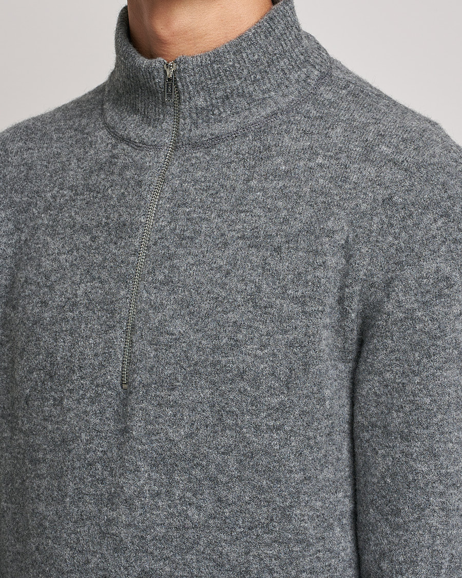 Mies | Puserot | Filippa K | Andrew Yak Zip Sweater Mid Grey Melange