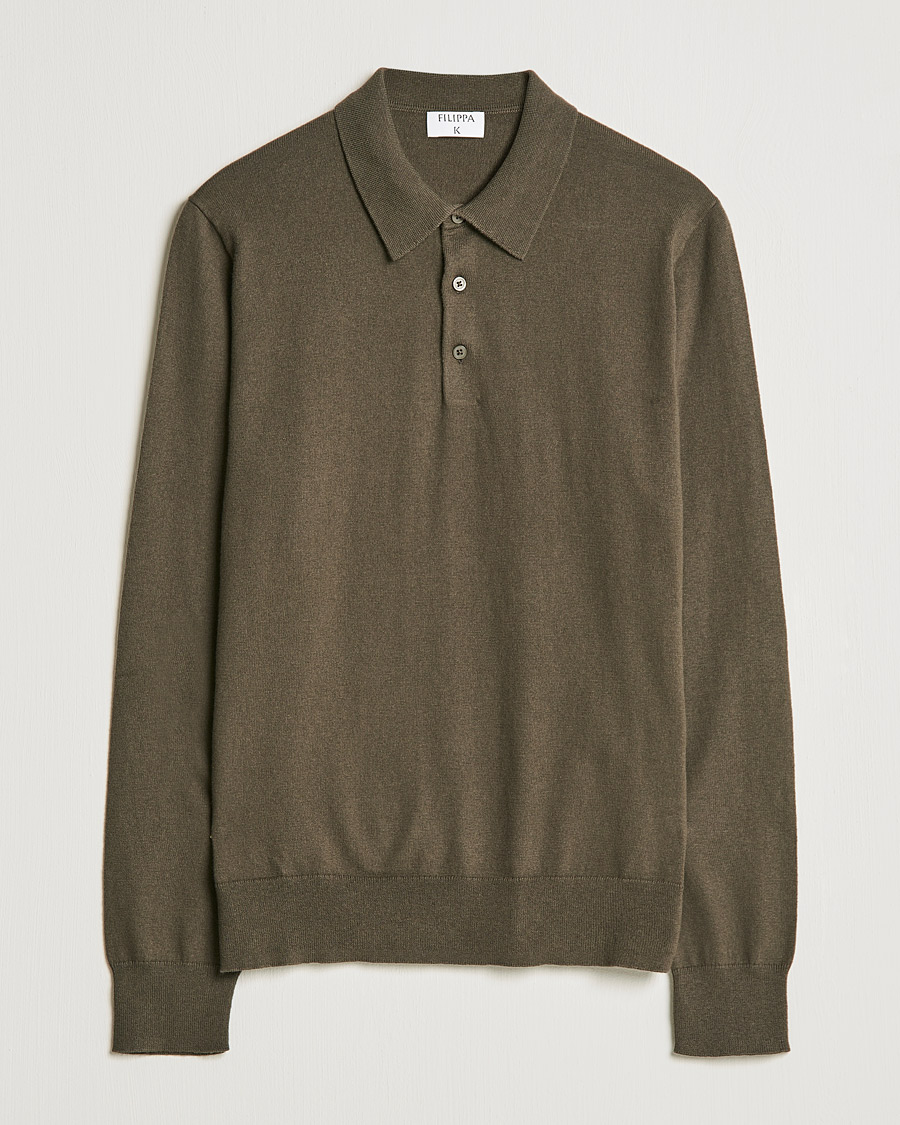 Miehet |  | Filippa K | Cotton Merino Knitted Poloshirt Dark Forest Green