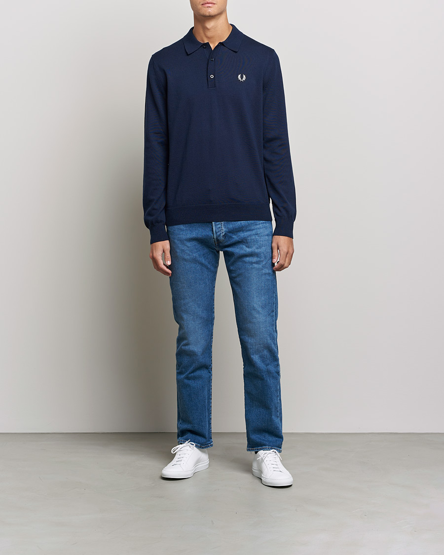 Mies | Puserot | Fred Perry | Long Sleeve Knitted Shirt Navy