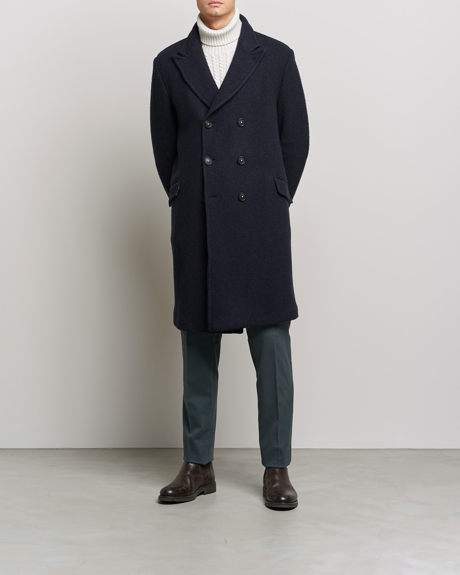 Mies | Päällystakit | Massimo Alba | Oversize Wool Herringbone Coat Dark Navy